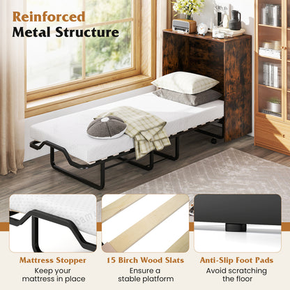 Movable Murphy Bed With Wheels, Foldable Cot With Mattress, Brown Folding Beds at Gallery Canada