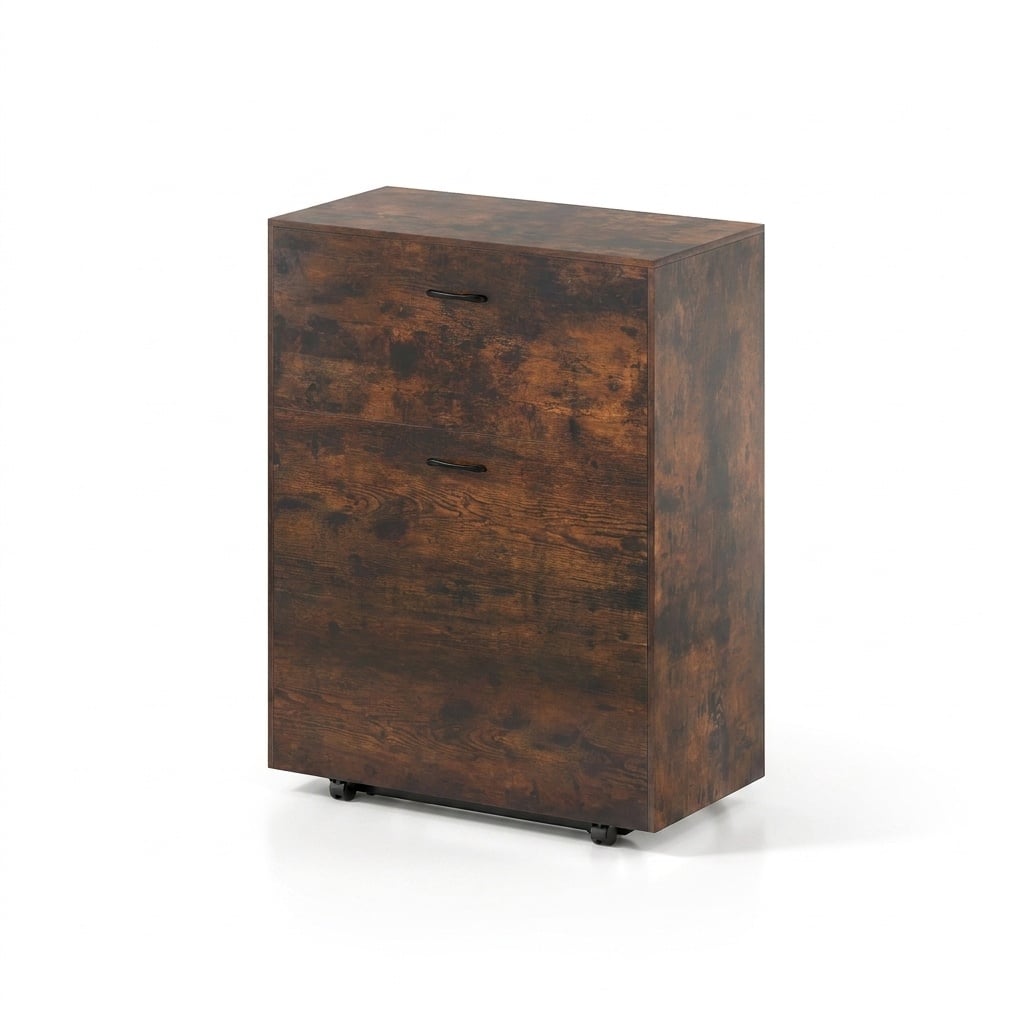 Movable Murphy Bed With Wheels, Foldable Cot With Mattress, Brown Folding Beds Rustic Brown at Gallery Canada