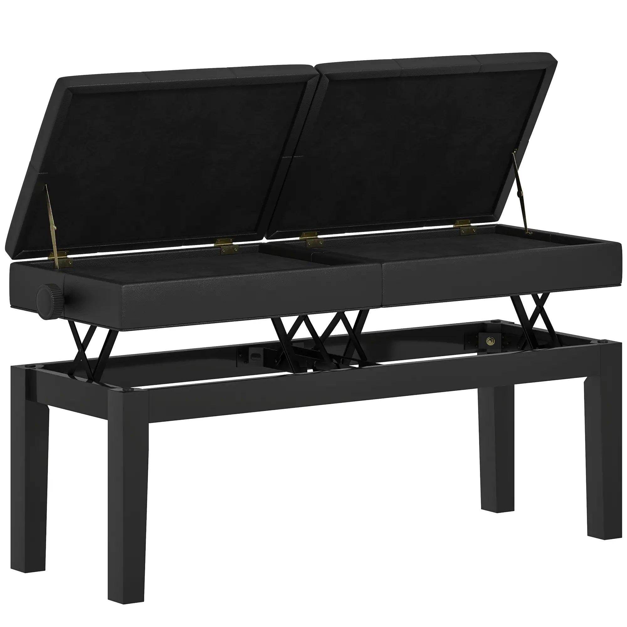 Height Adjustable Piano Bench with Storage, PU Leather Tufted, Black Piano Benches at Gallery Canada