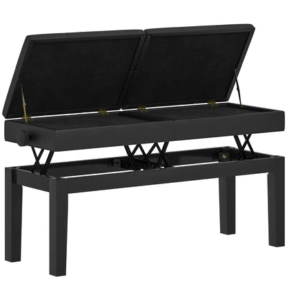 Height Adjustable Piano Bench with Storage, PU Leather Tufted, Black Piano Benches at Gallery Canada