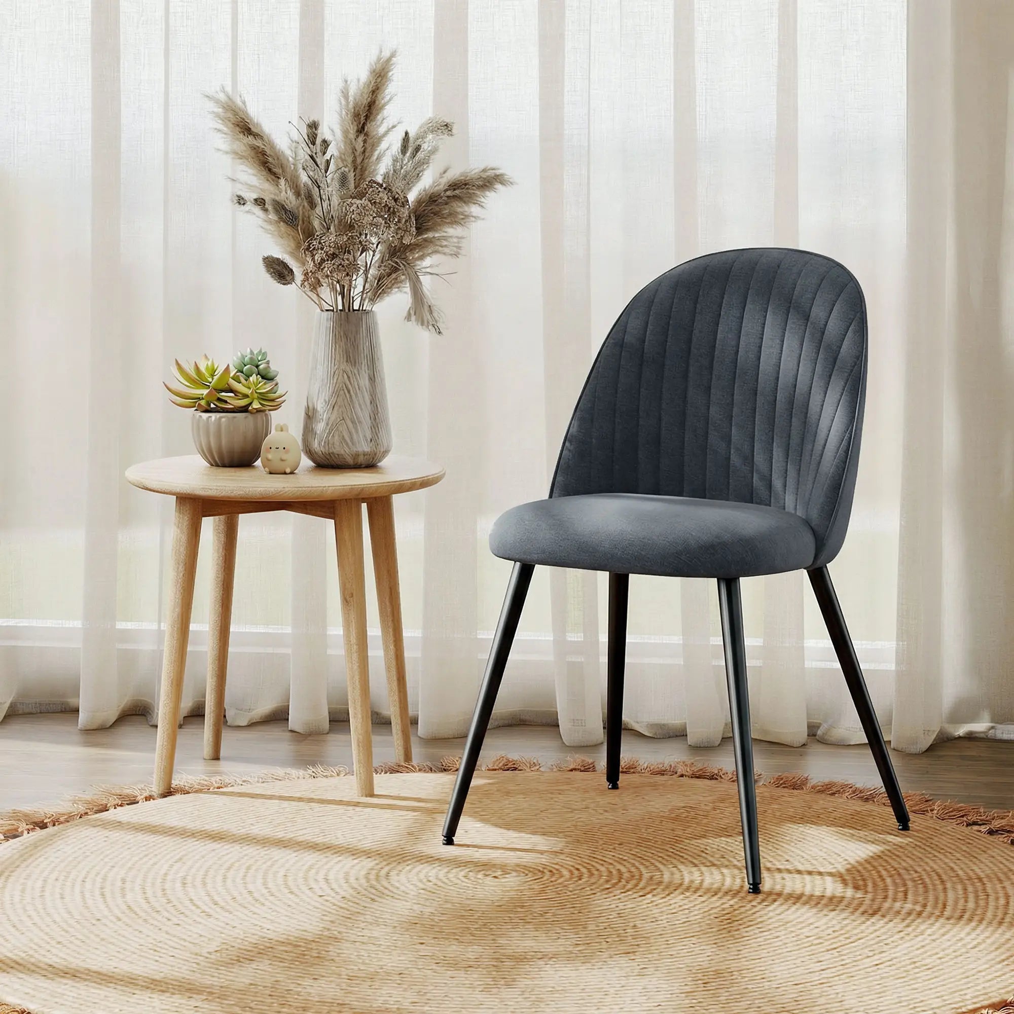 Modern Dining Chairs Set of 4, Velvet Upholstered, Steel Legs, Dark Grey Dining Chairs at Gallery Canada