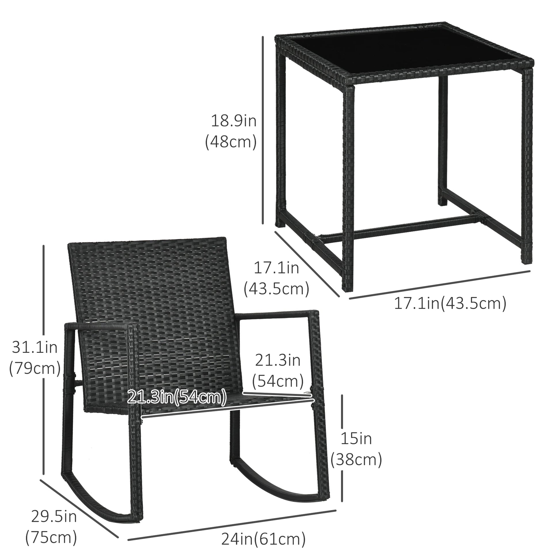 3-Piece Rocking Bistro Set, Outdoor Wicker Patio Furniture, Blue Outdoor Rocking Chairs at Gallery Canada