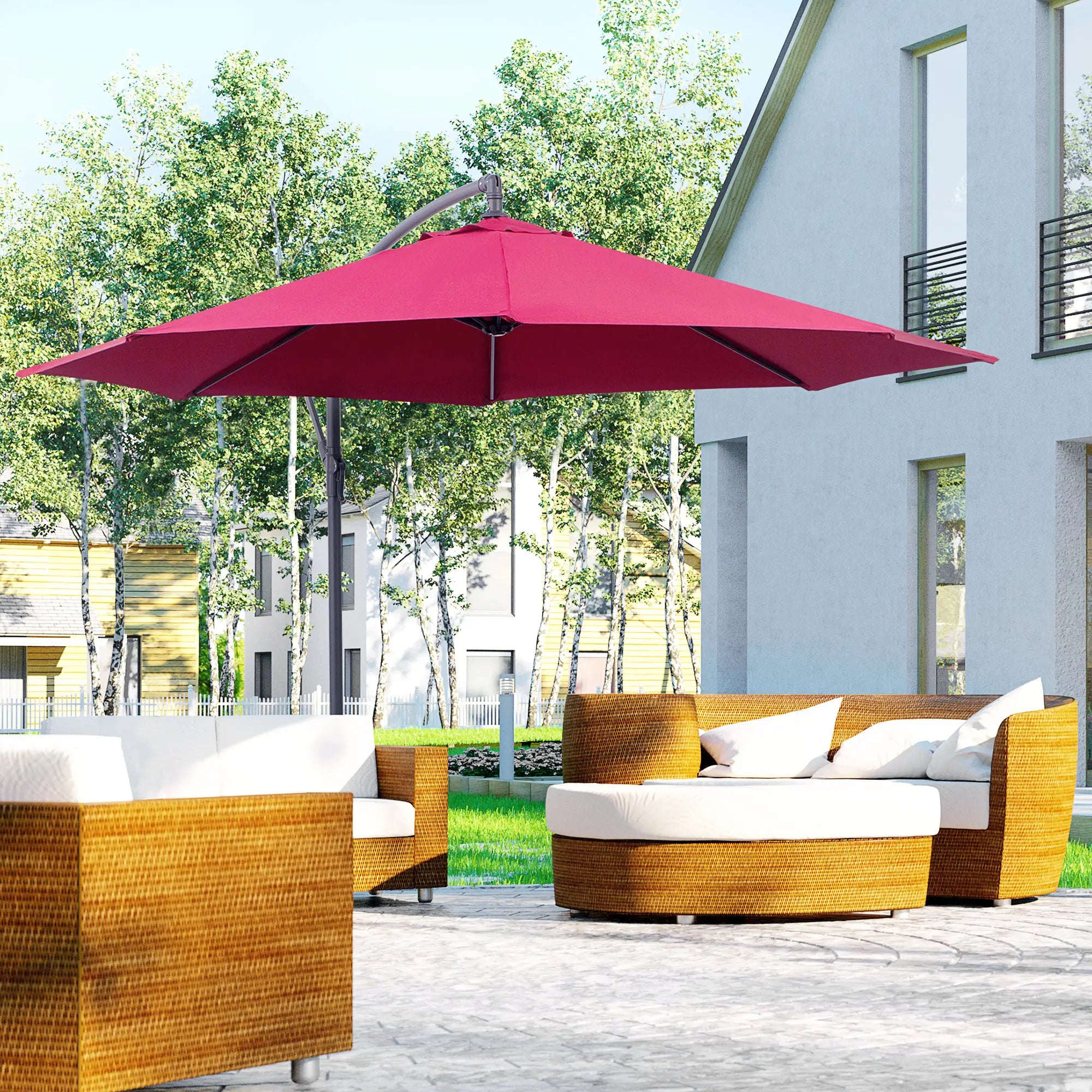 10' Deluxe Patio Umbrella, Banana Hanging Offset Sunshade, Wine Red Cantilever Umbrellas at Gallery Canada