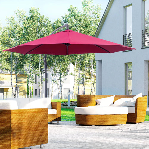 10' Deluxe Patio Umbrella, Banana Hanging Offset Sunshade, Wine Red