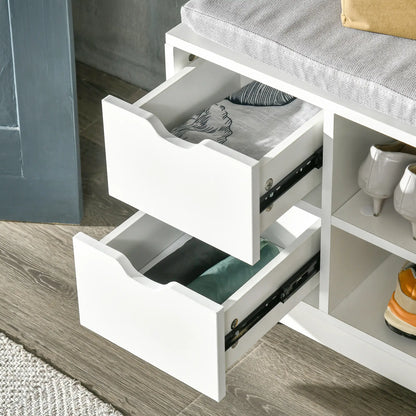 Upholstered Shoe Storage Bench With Seat, Drawer, Open Shelves, White Shoe Storage Cabinets & Racks at Gallery Canada