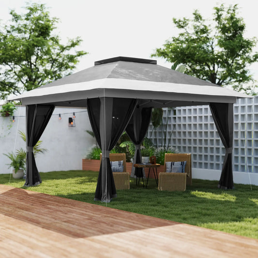 11.7' x 11.7' Pop Up Canopy Tent, UPF50+ Sun Shelter with Netting, Wheeled Bag Pop Up Canopies Dark Grey at Gallery Canada