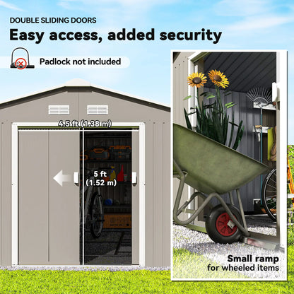 11' x 13' Garden Storage Shed, Double Sliding Door, 4 Vents, Light Grey Sheds at Gallery Canada