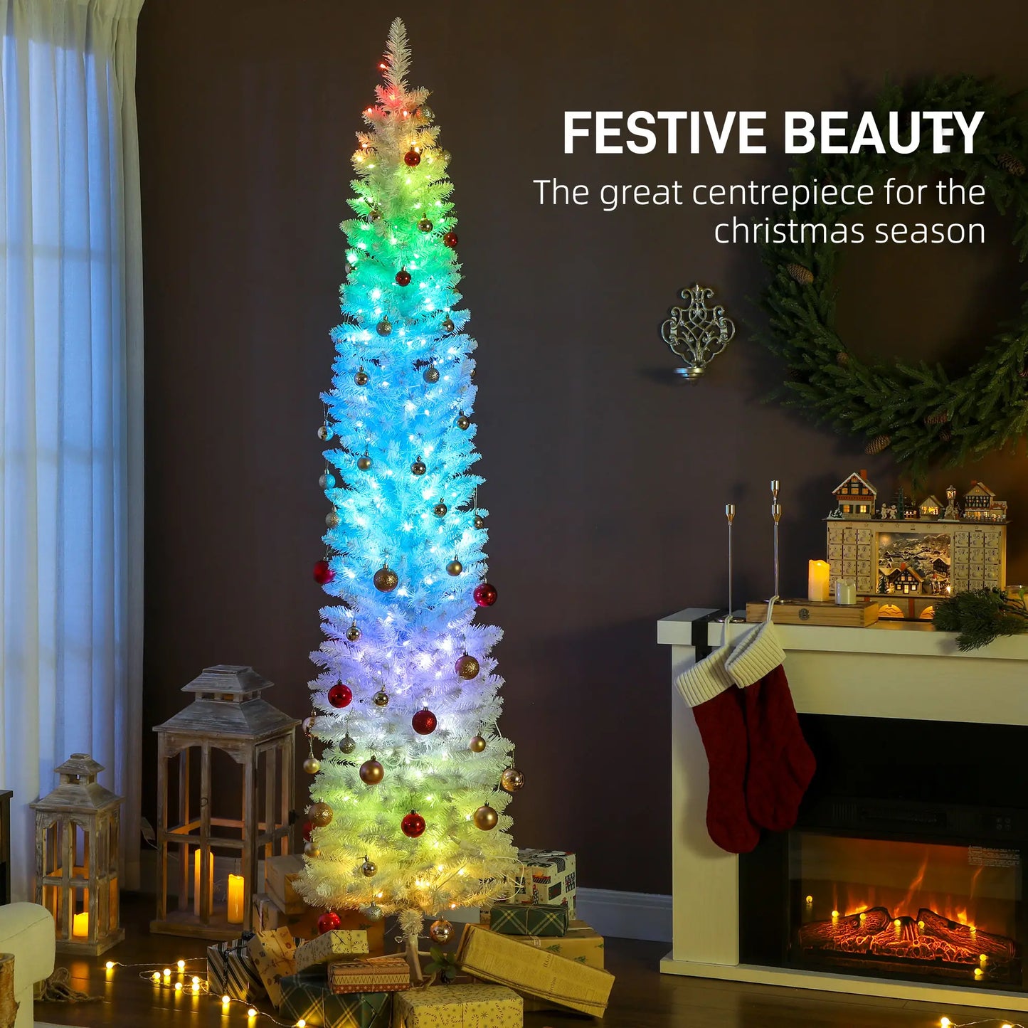 7.5ft Christmas Tree with Colorful DIY LEDs, Hinged Pencil, Remote, Timer, White, Colorful Pencil Christmas Trees at Gallery Canada