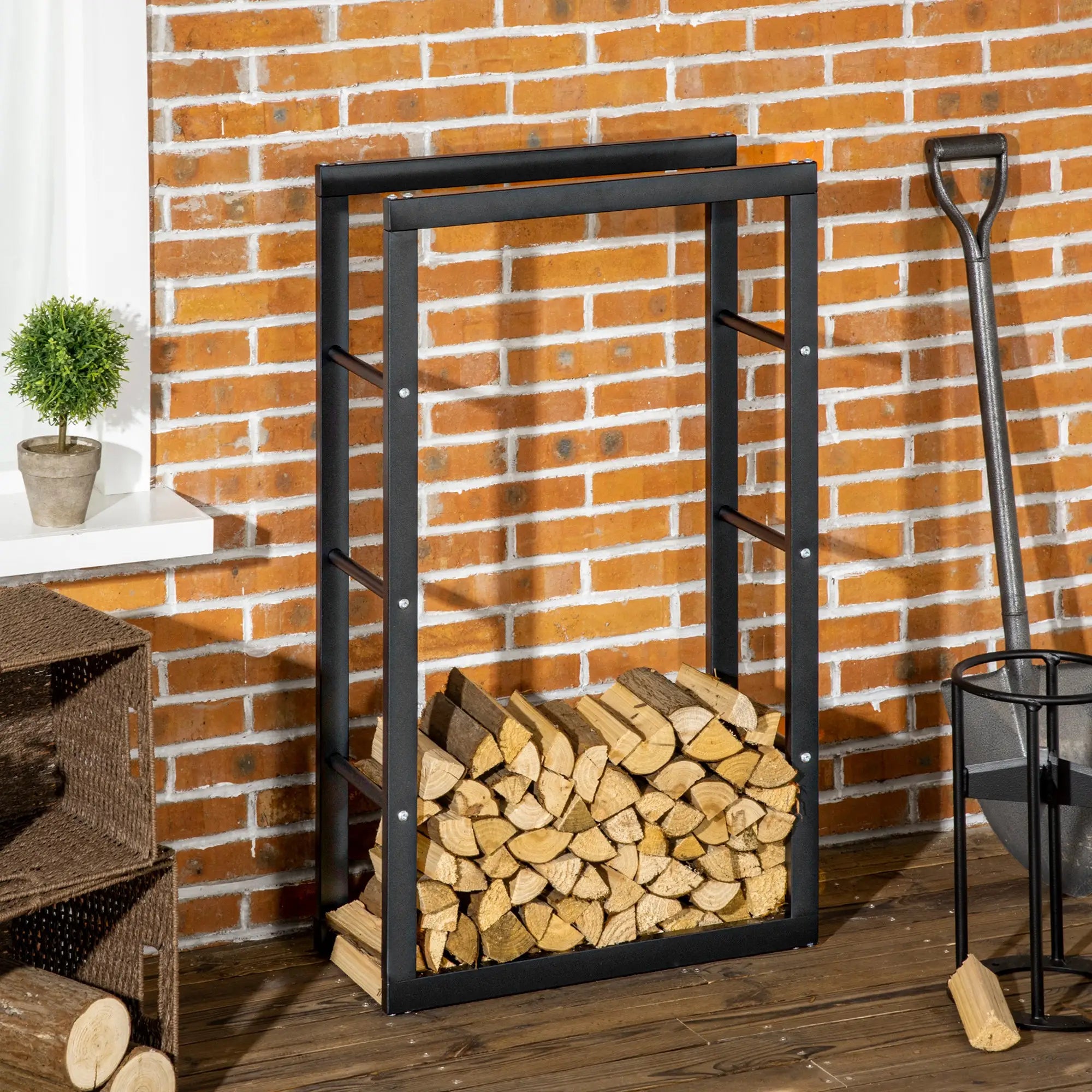 Outdoor Firewood Rack, Log Holder with Handles, 220 lbs. Capacity, 23.6