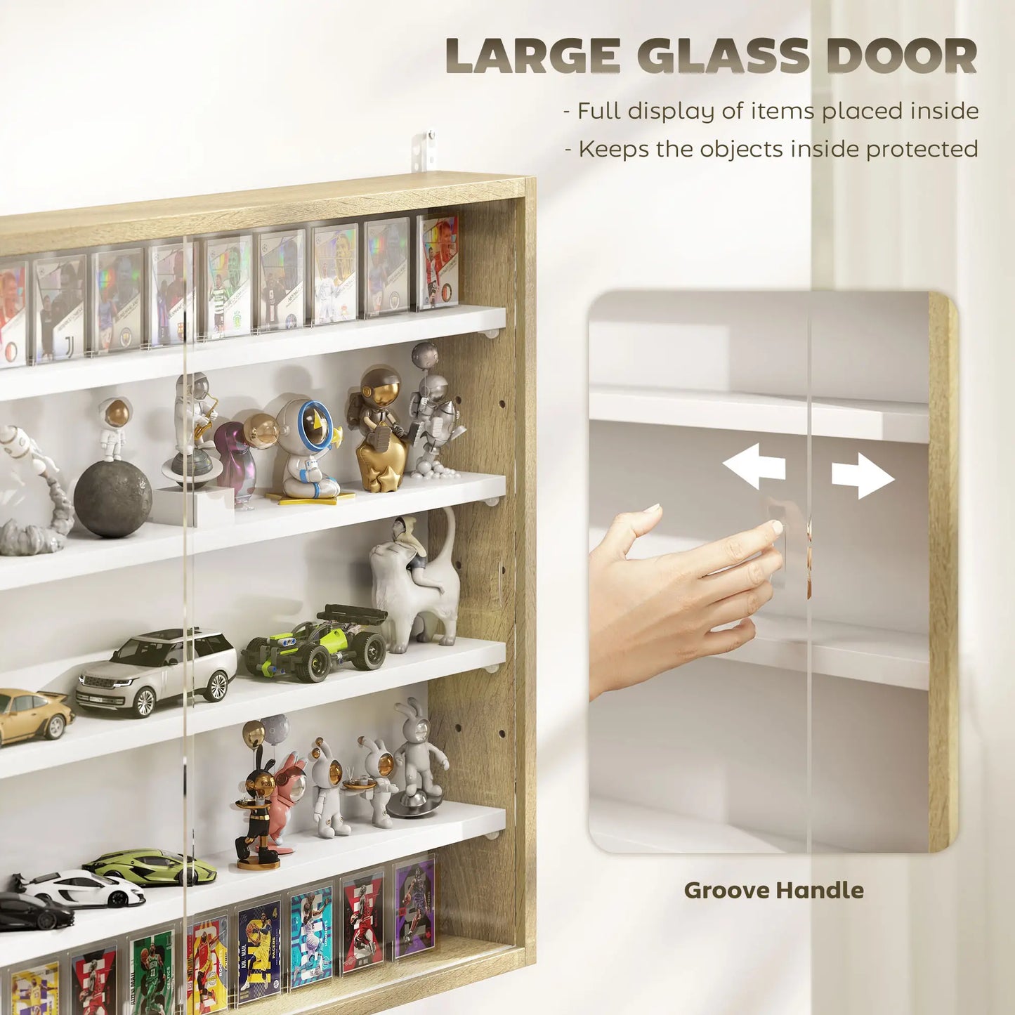 5-Tier Glass Display Cabinet, 2 Doors, 4 Adjustable Shelves, Oak Display Bookshelves at Gallery Canada