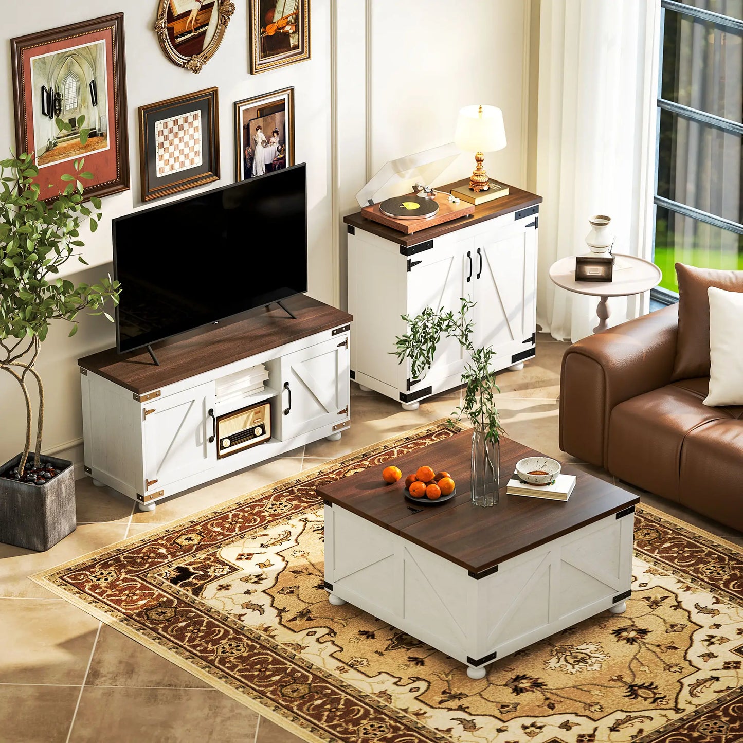 TV Stand And Coffee Table Set, 50" TV Console, Distressed White, White TV Stands at Gallery Canada