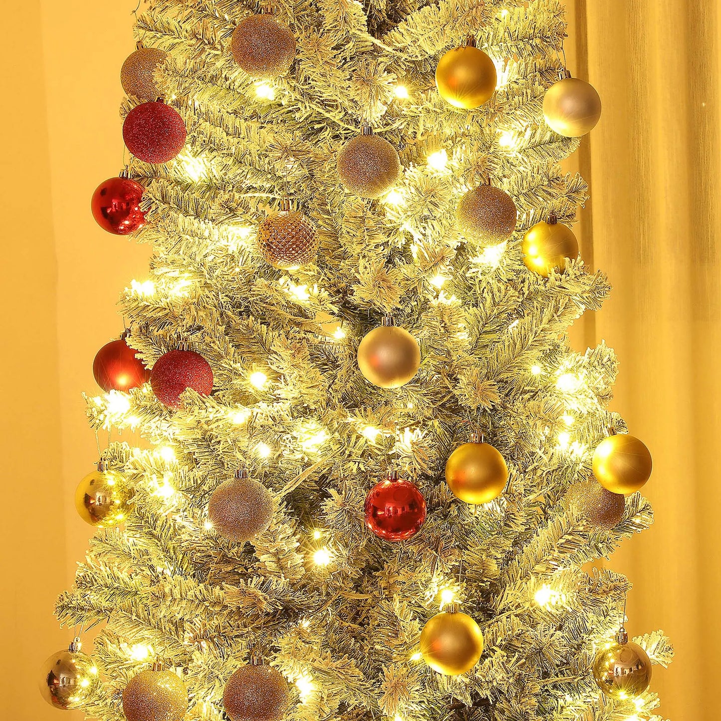 9ft Prelit Pencil Christmas Tree, Flocked, 895 Tips, Dual Color LEDs Pre Lit Christmas Trees at Gallery Canada