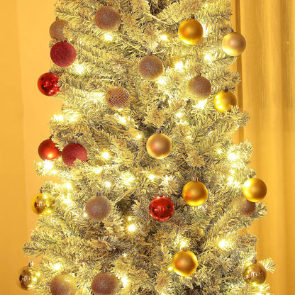 9ft Prelit Pencil Christmas Tree, Flocked, 895 Tips, Dual Color LEDs Pre Lit Christmas Trees at Gallery Canada