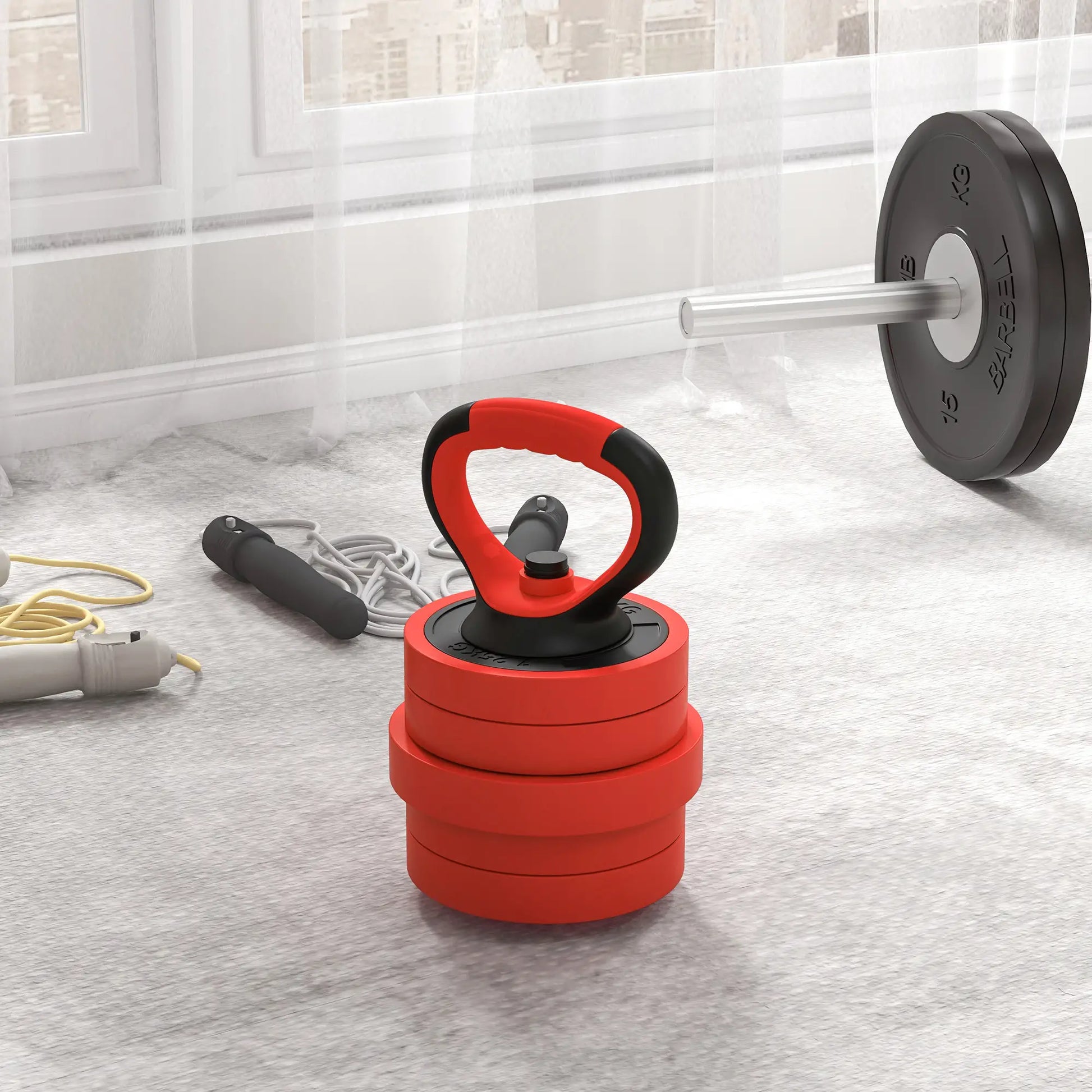 44lbs 4-in-1 Adjustable Dumbbell Set, Barbell, Kettlebell, Push Up Stand, Red Dumbbells & Barbells at Gallery Canada