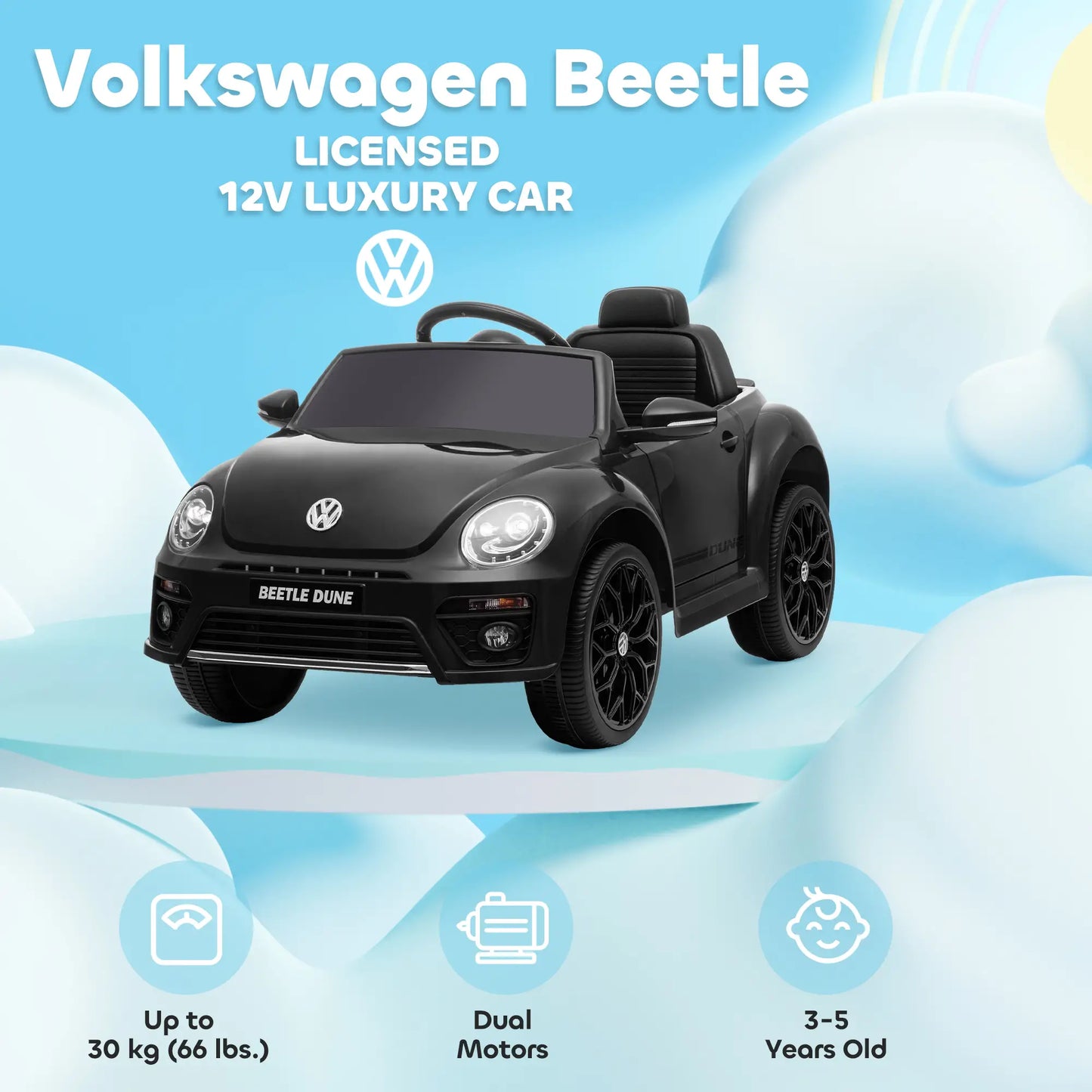 Volkswagen Beetle Licensed 12V Electric Car, Remote Control, Black Electric Toy Cars at Gallery Canada