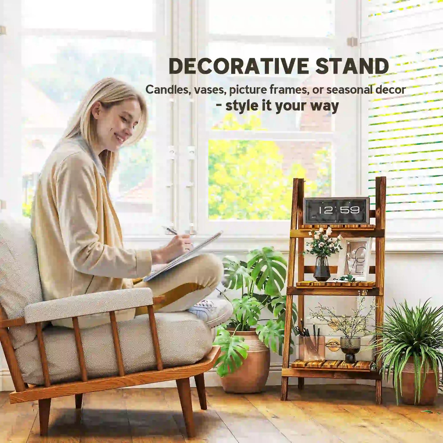 Foldable 3-Tier Wooden Plant Stand, Garden Indoor Outdoor, 16" x 15" x 37" Plant Stands at Gallery Canada