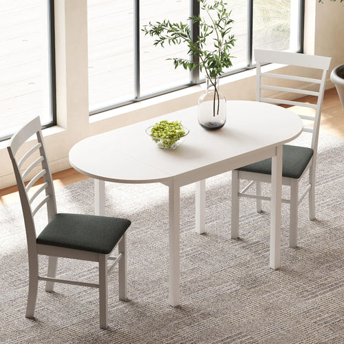 Solid Wood Kitchen Table, Drop Leaf, Folding Dining Table, White