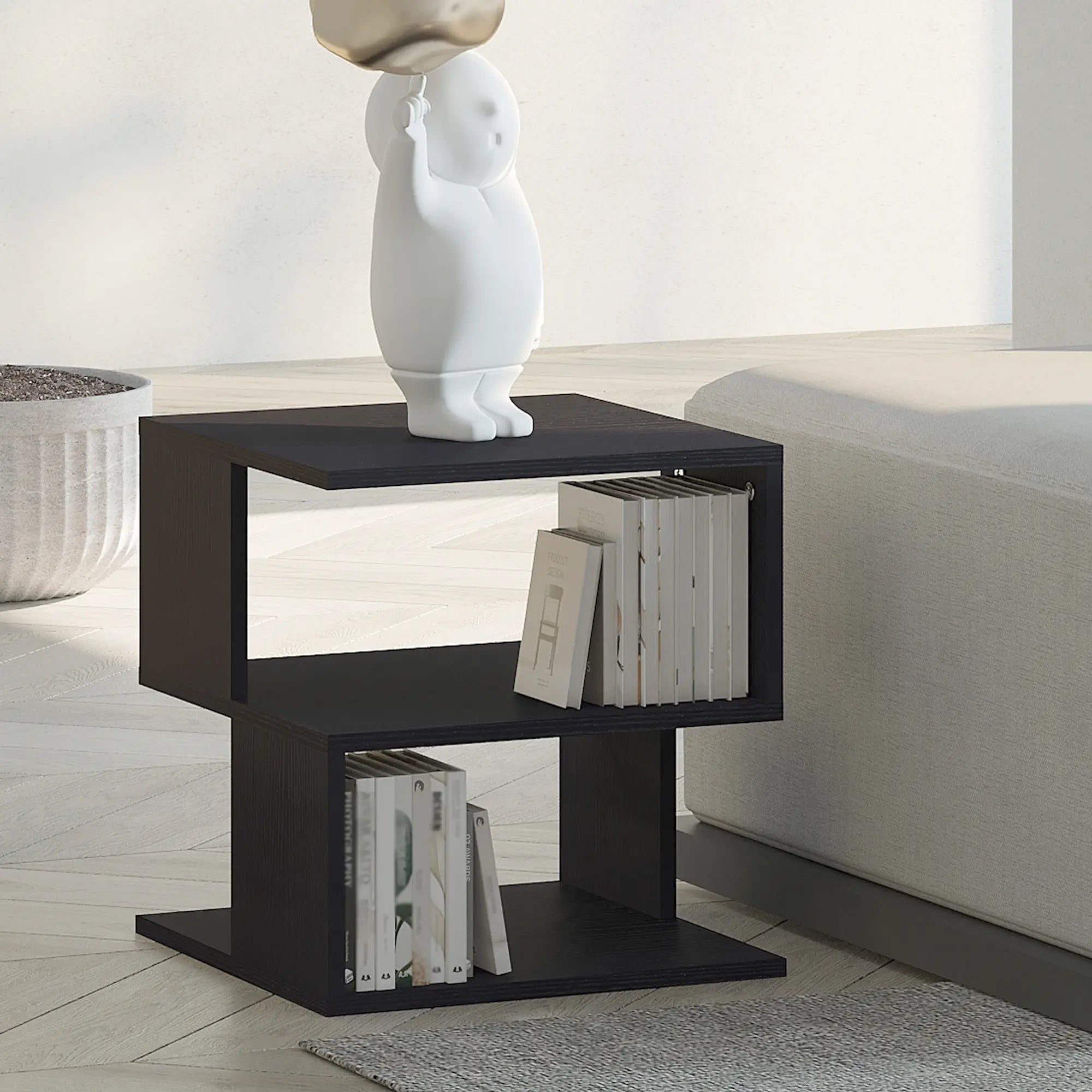 Modern Square 3 Tier Wood Coffee Table, Small Desk, Black Side Tables at Gallery Canada