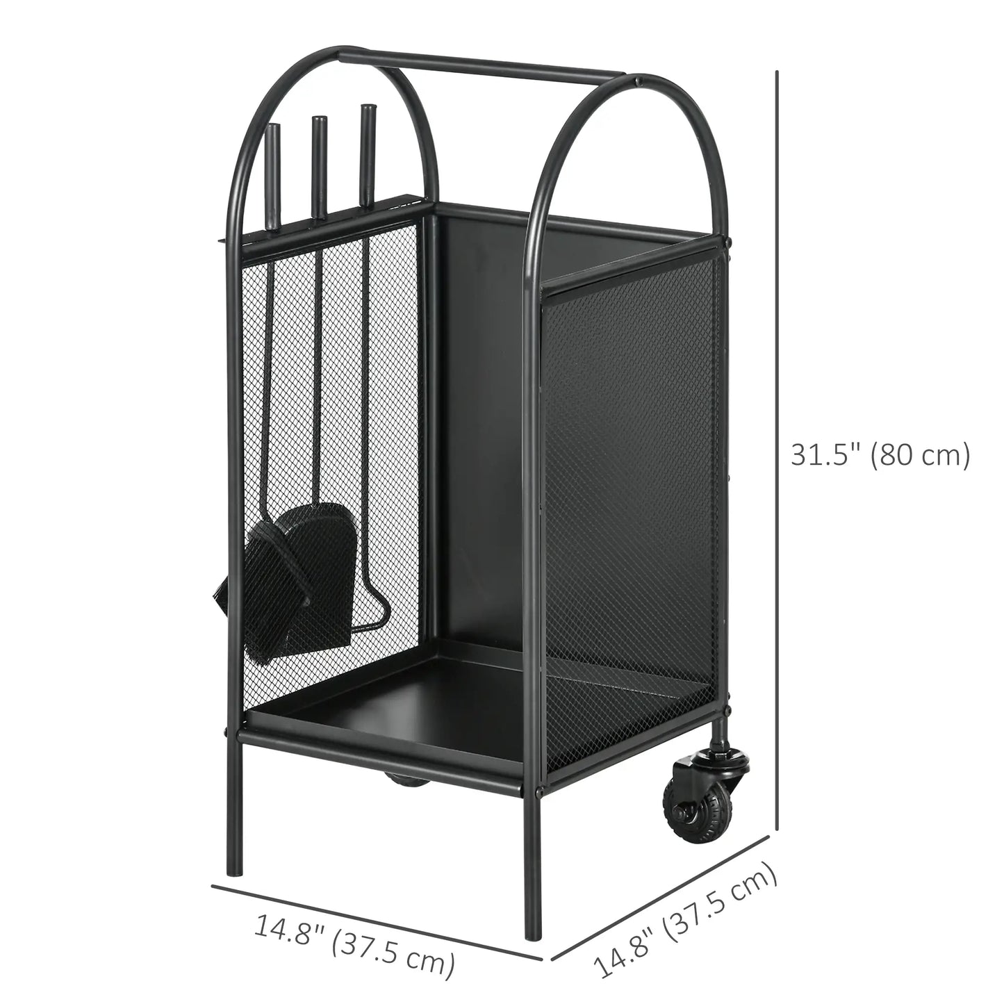 15" Outdoor Firewood Rack With Wheels, Heavy Duty Log Storage, Black Firewood Racks at Gallery Canada