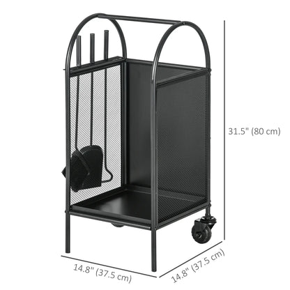 15" Outdoor Firewood Rack With Wheels, Heavy Duty Log Storage, Black Firewood Racks at Gallery Canada