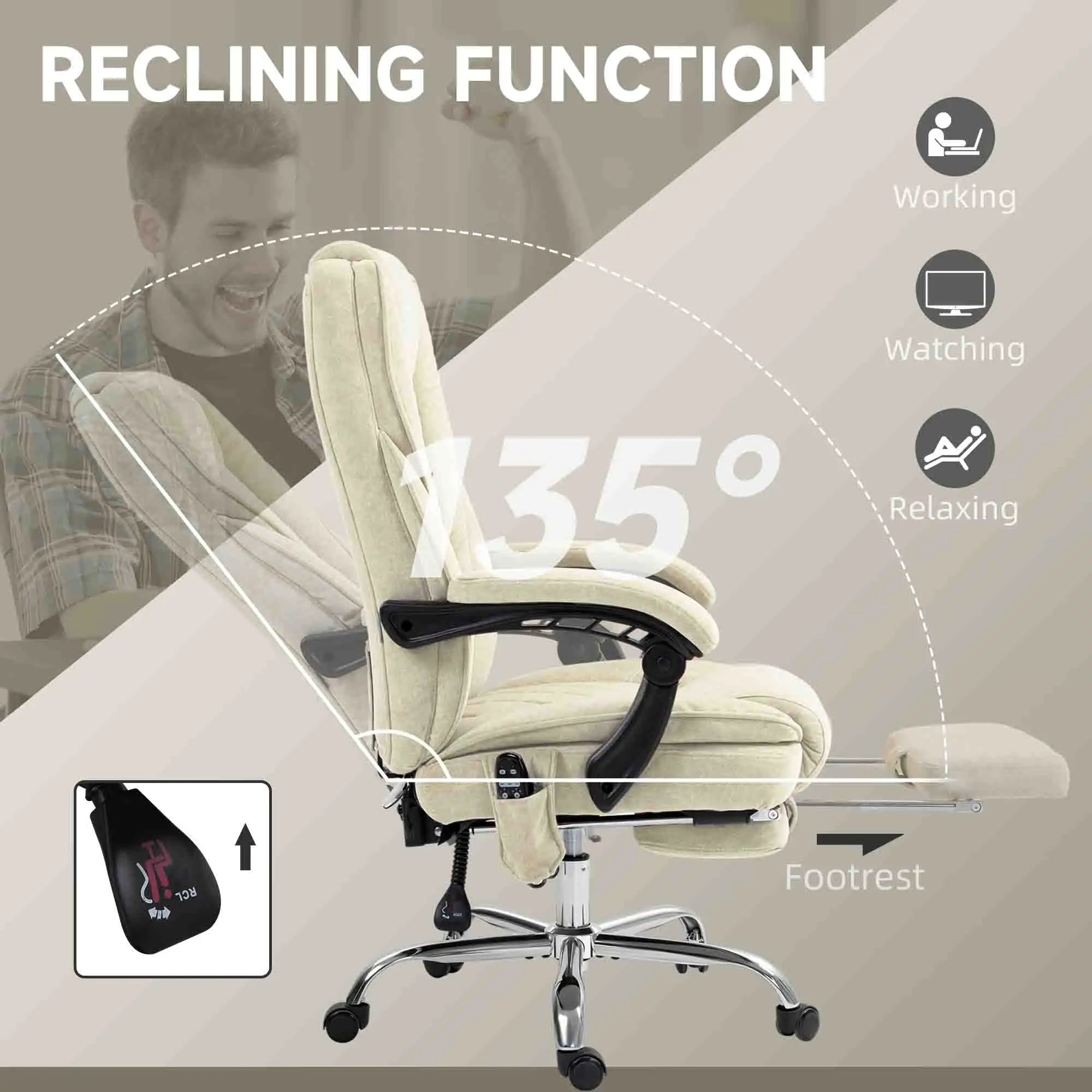 Massage Office Chair, Reclining Computer Chair, Adjustable Height, Footrest, Beige Massage Chairs at Gallery Canada