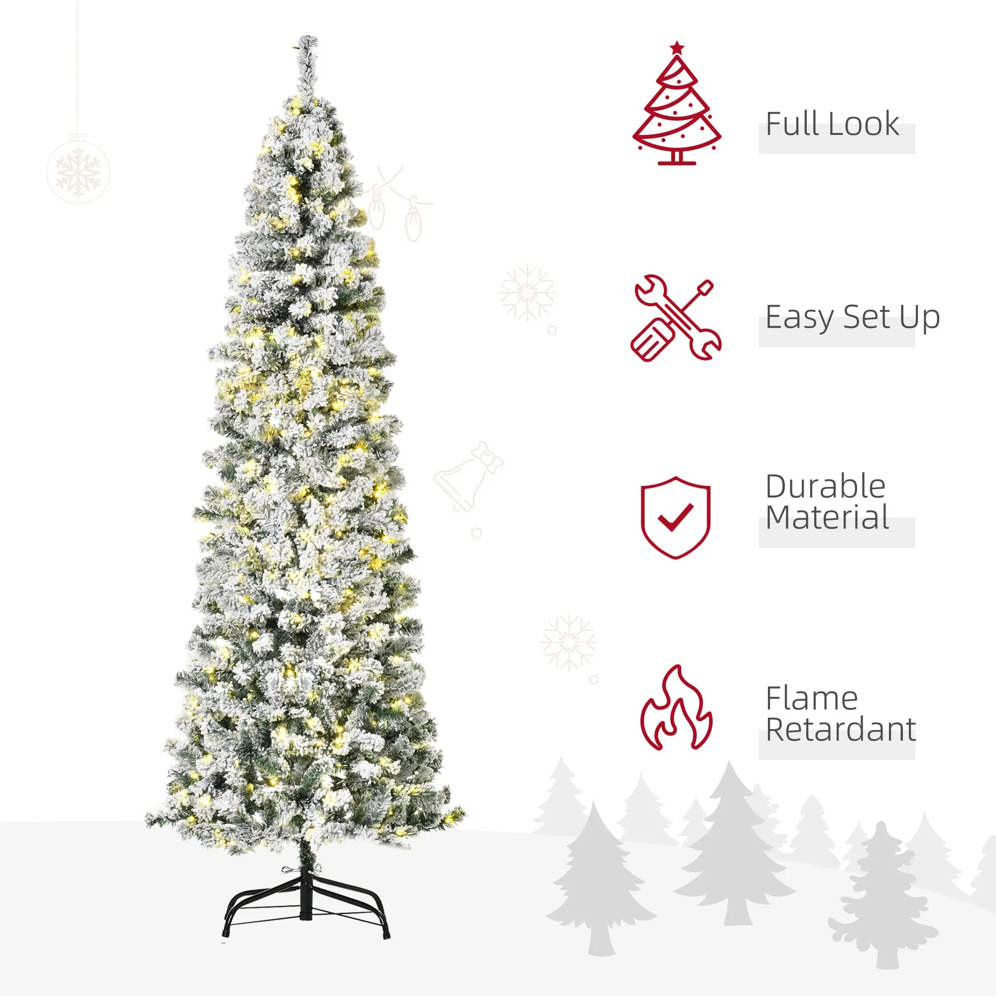 7.5 Feet Prelit Snow Flocked Christmas Tree, Warm White LED, Green, White Pre Lit Christmas Trees at Gallery Canada