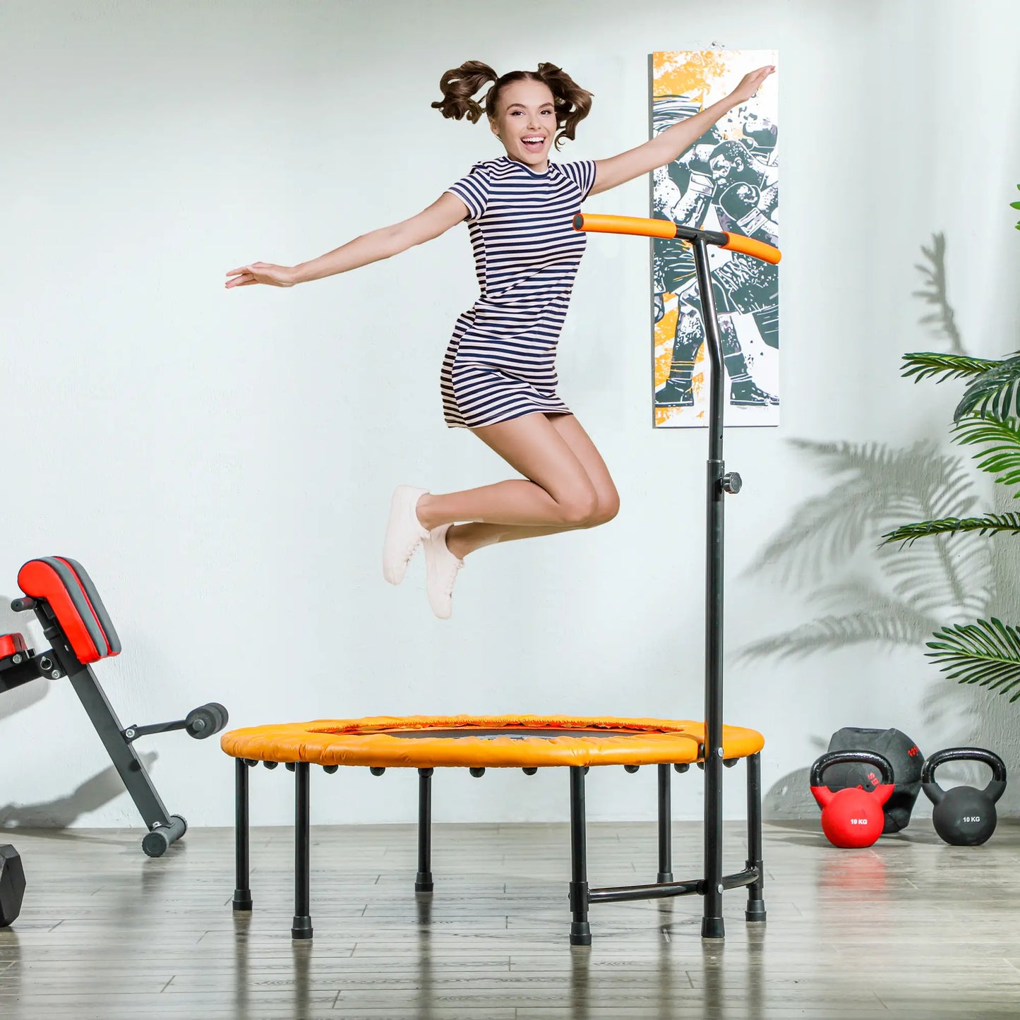 39" Mini Exercise Trampoline, Adjustable T-Bar, Orange Trampolines at Gallery Canada