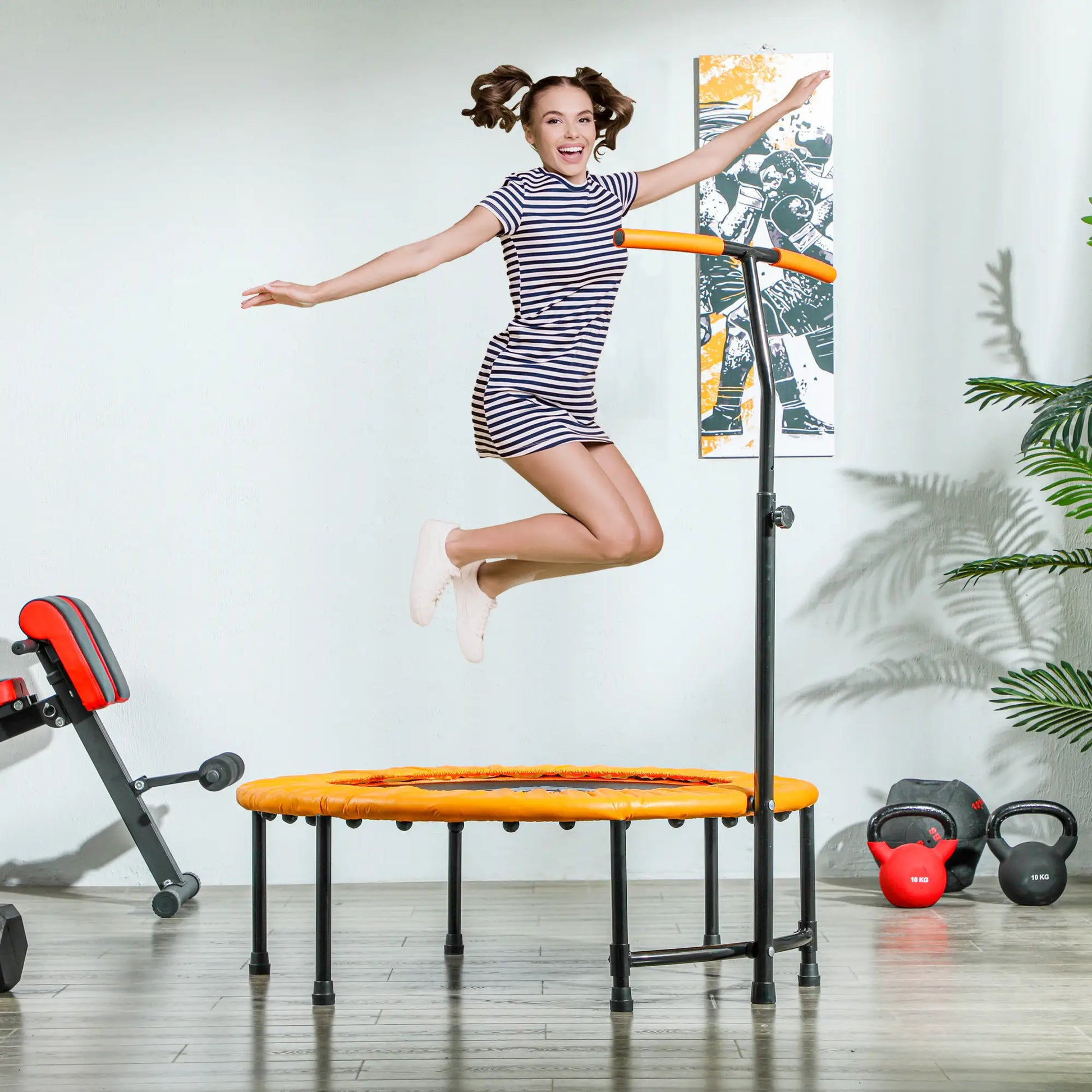 39" Mini Exercise Trampoline, Adjustable T-Bar, Orange Trampolines at Gallery Canada