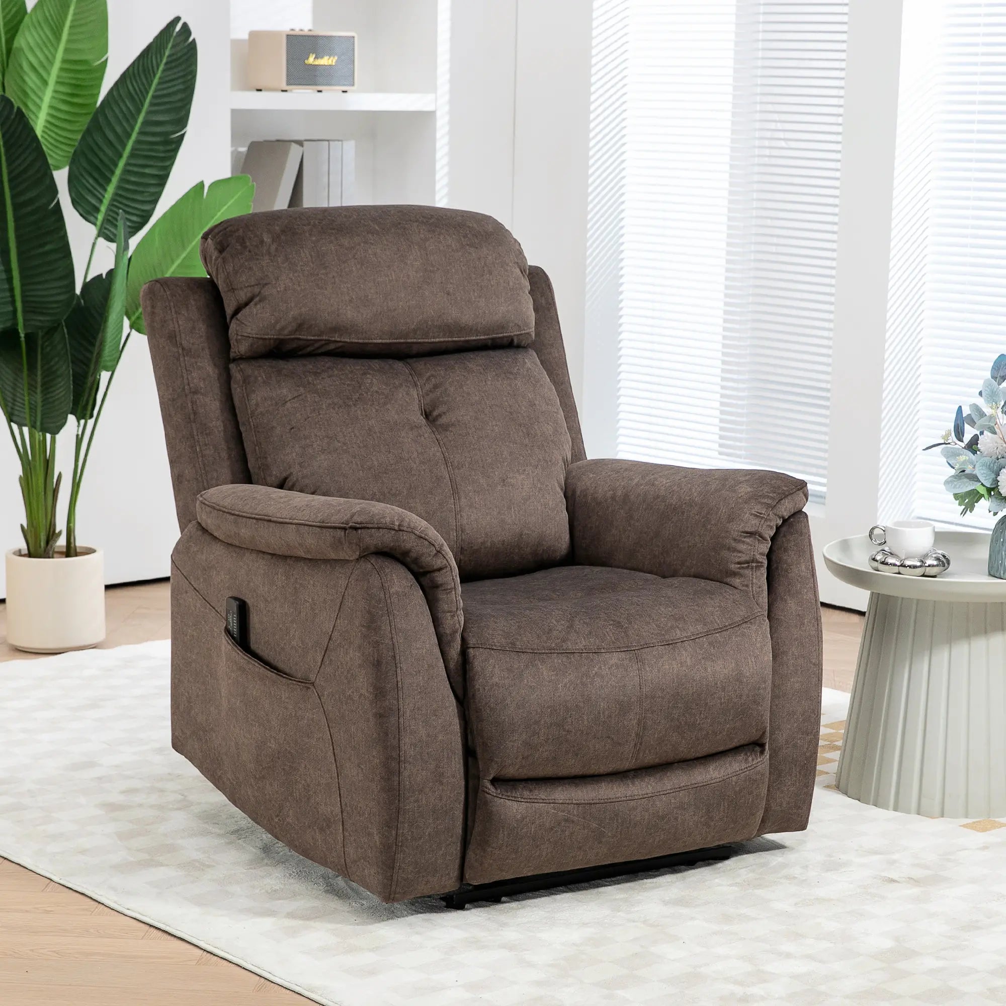 Manual Recliner Chair with Vibration Massage, Reclining Chair for Living Room with Side Pockets, Brown Single Sofas at Gallery Canada