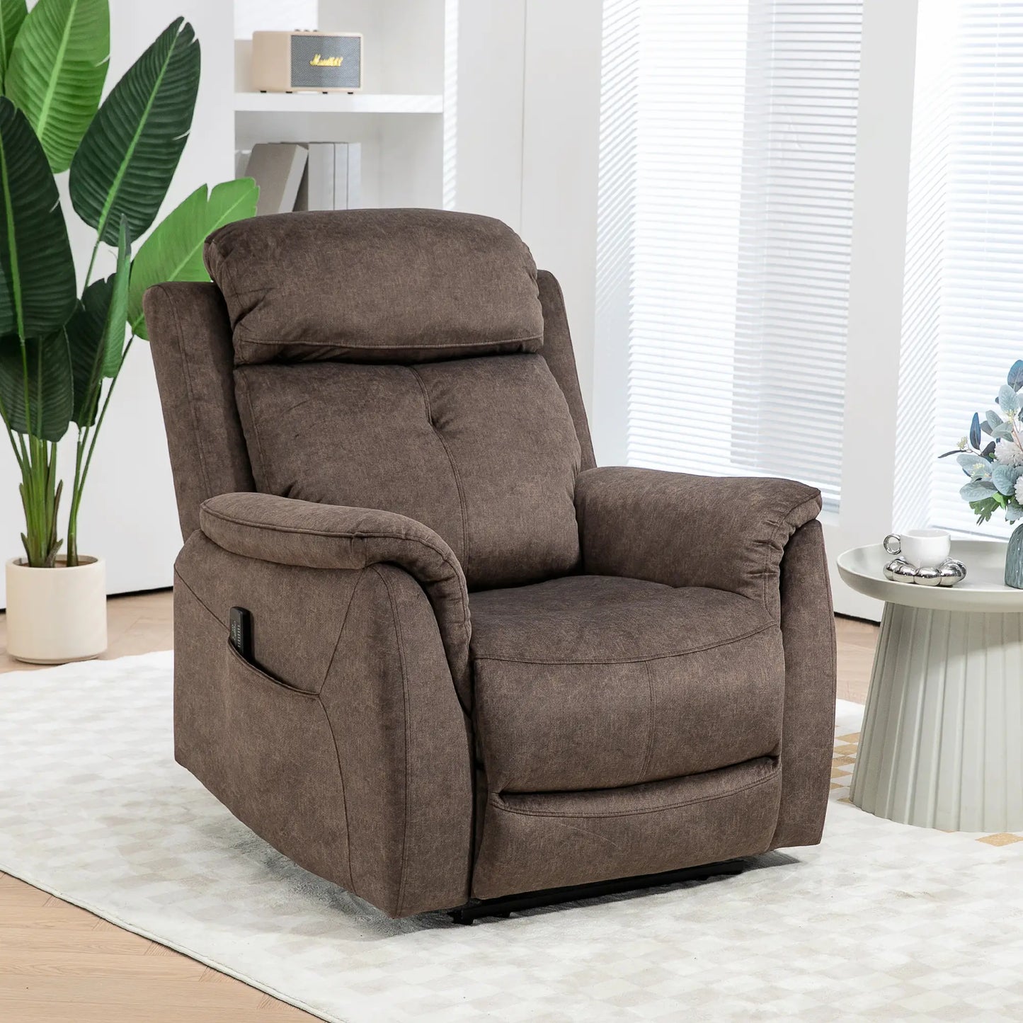 Manual Recliner Chair with Vibration Massage, Reclining Chair for Living Room with Side Pockets, Brown Single Sofas at Gallery Canada