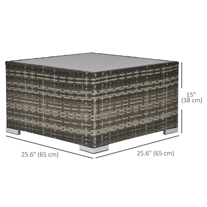 Rattan Coffee Table, 25.6" Square, Tempered Glass Top, Deep Grey Patio Side Tables at Gallery Canada