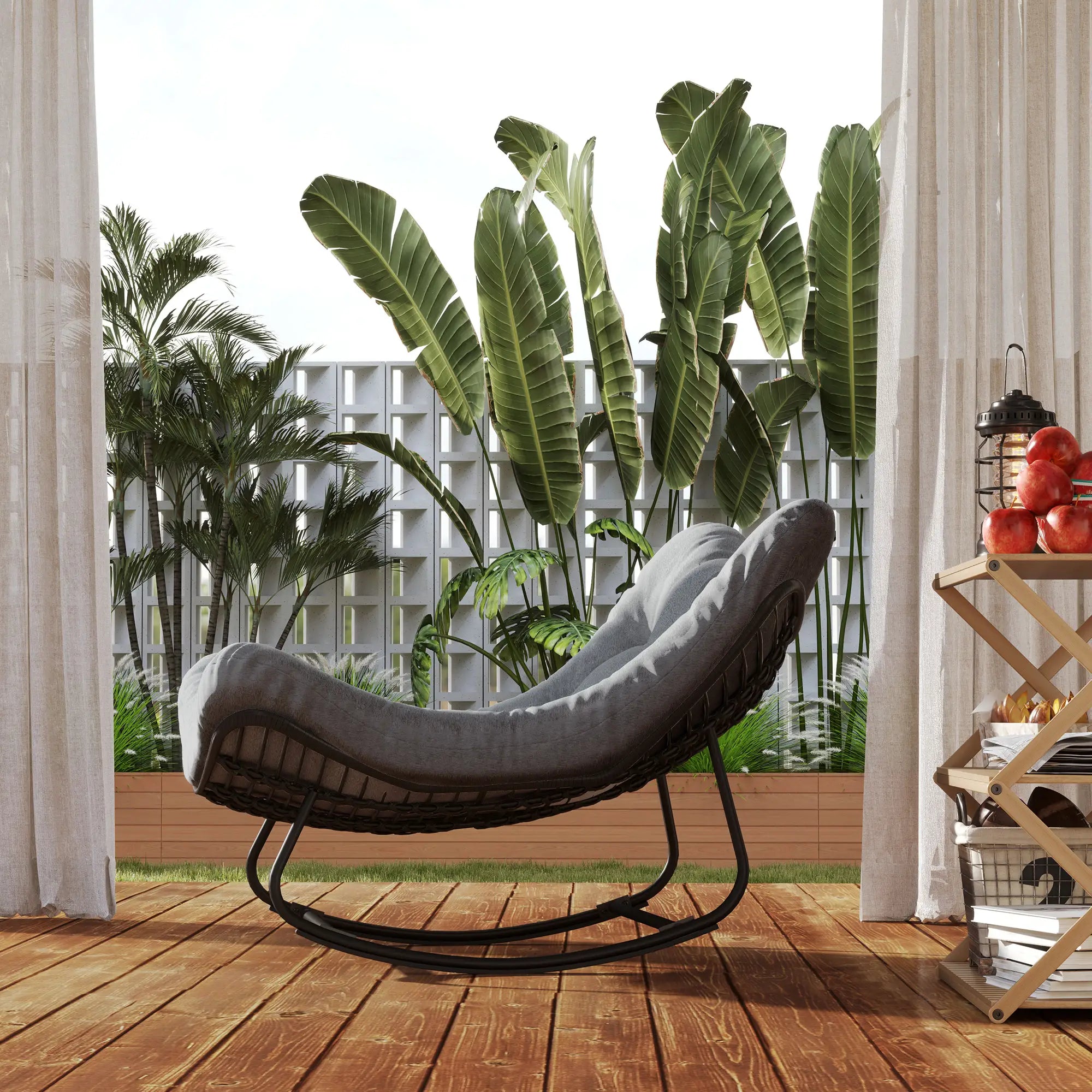 Oversized Patio Egg Rocking Chair, Padded Cushion, Rattan Wicker, Dark Grey Outdoor Rocking Chairs at Gallery Canada