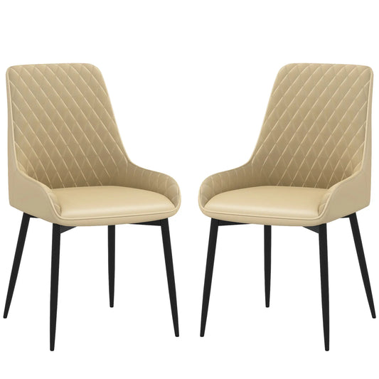 Modern Dining Chairs Set of 2, PU Leather, Metal Legs, Khaki Dining Chairs Khaki at Gallery Canada