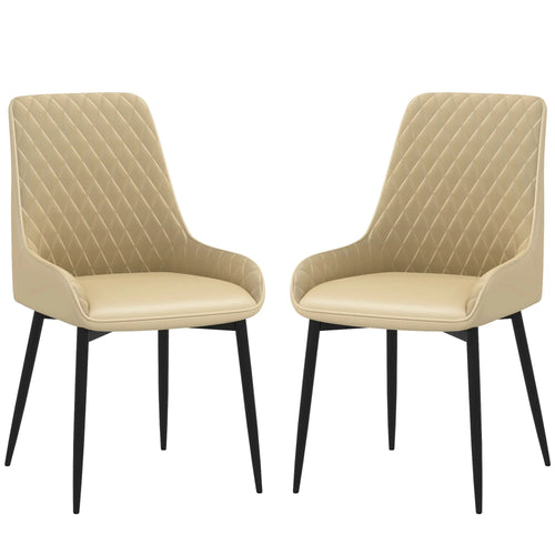 Modern Dining Chairs Set of 2, PU Leather, Metal Legs, Khaki