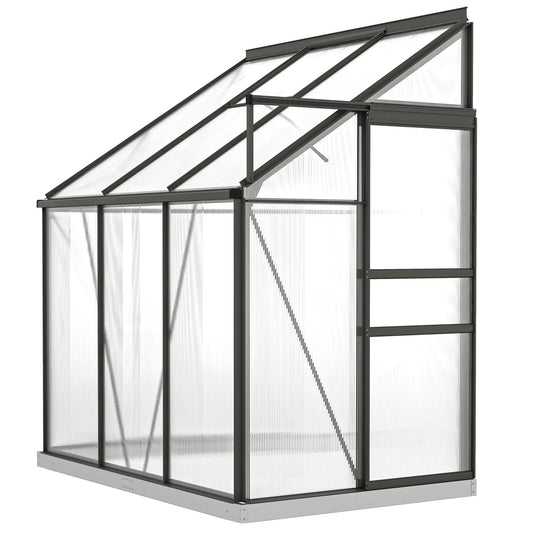Aluminum Lean-To Greenhouse, Polycarbonate Walk-In, 6' x 4', Dark Grey Walk In Greenhouses Dark Grey, Clear at Gallery Canada