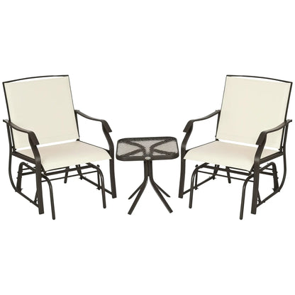 3 Piece Patio Glider Set, Breathable Mesh Seat, Glass Top Table, Cream White Outdoor Gliders at Gallery Canada