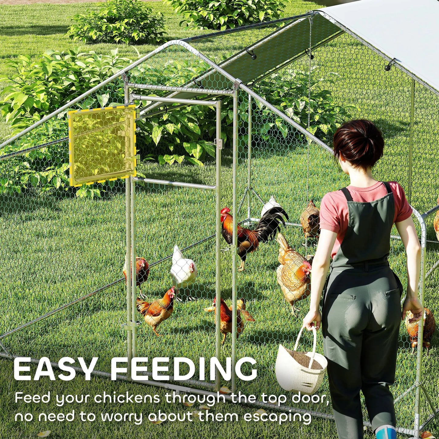 Large Metal Chicken Run, Waterproof UV-Resistant Cover, Feeding Door, Hanging Feeder, Perch, 12-18 Chickens Chicken Coops at Gallery Canada