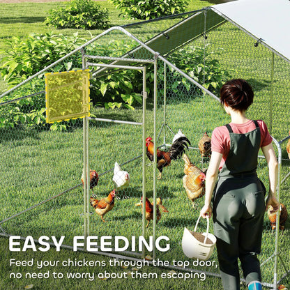 Large Metal Chicken Run, Waterproof UV-Resistant Cover, Feeding Door, Hanging Feeder, Perch, 12-18 Chickens Chicken Coops at Gallery Canada