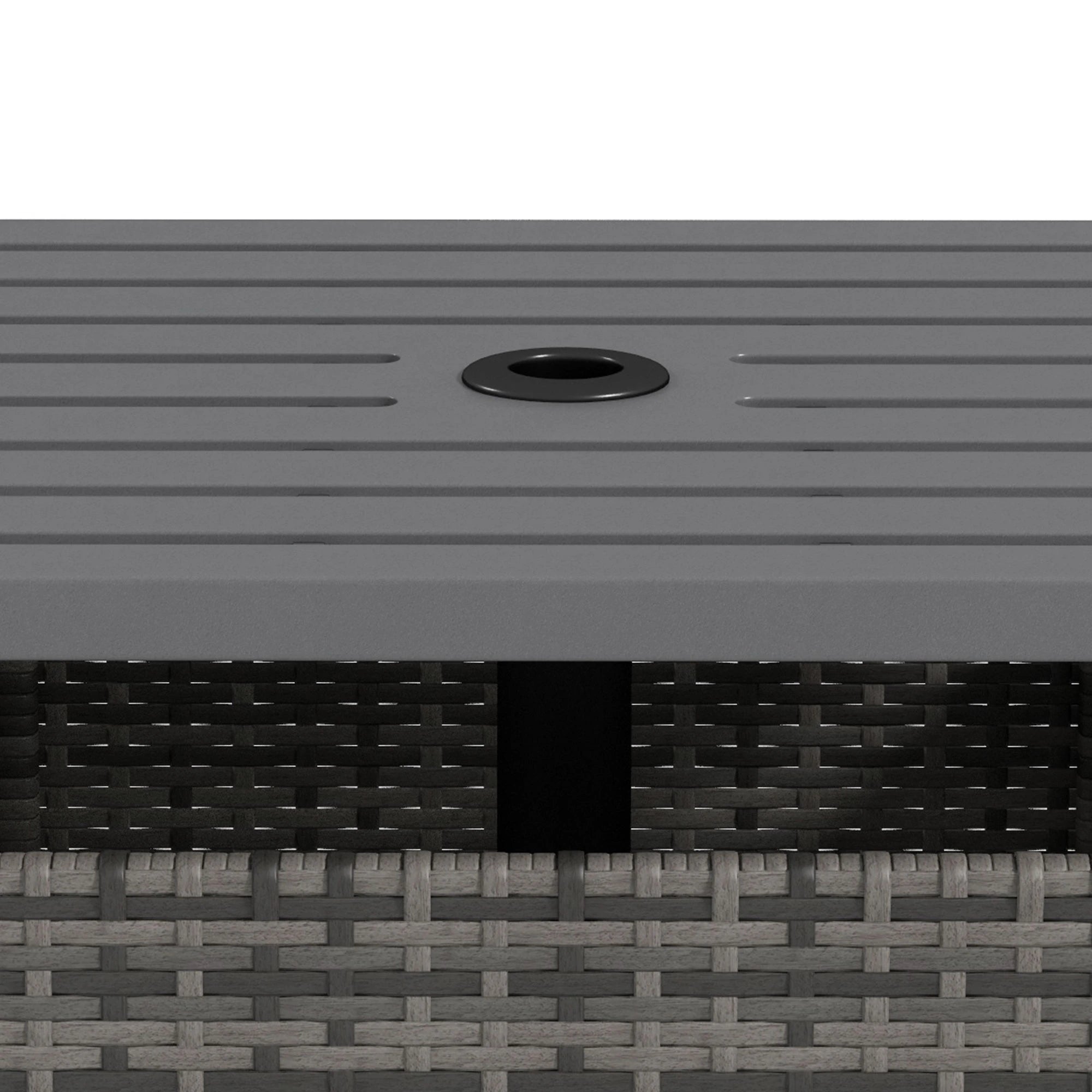 Rattan Coffee Table, Wicker Patio, Umbrella Hole, Mixed-Grey Patio Side Tables at Gallery Canada