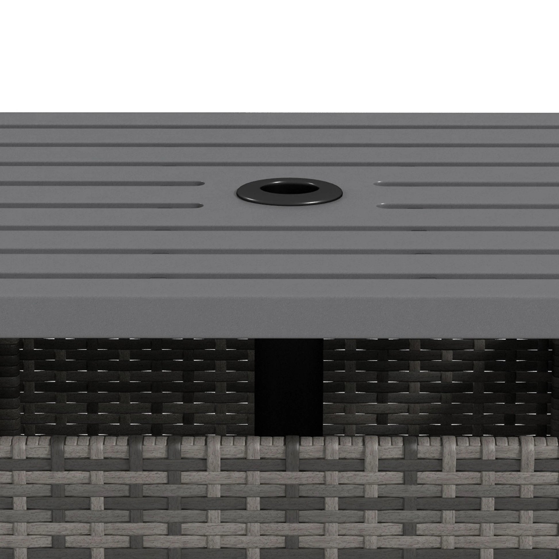 Rattan Coffee Table, Wicker Patio, Umbrella Hole, Mixed-Grey Patio Side Tables at Gallery Canada