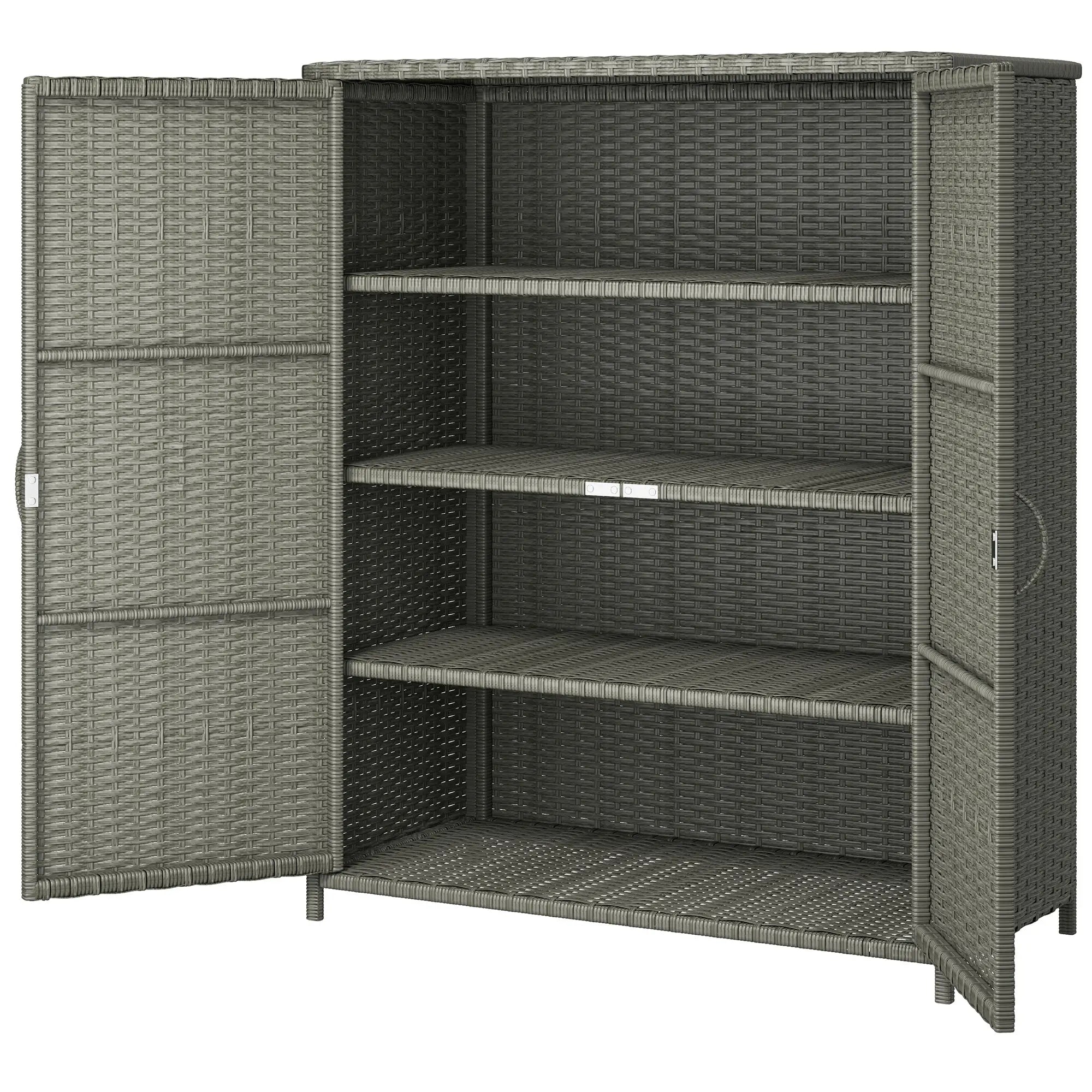 Wicker Outdoor Storage Cabinet, 4 Shelves, 2 Doors, Dark Grey Patio Storage Boxes Dark Grey at Gallery Canada