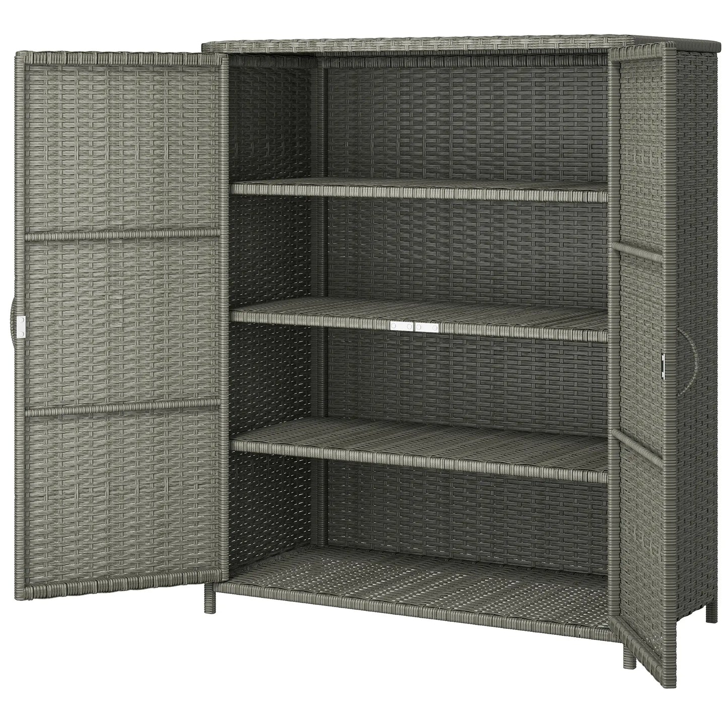 Wicker Outdoor Storage Cabinet, 4 Shelves, 2 Doors, Dark Grey Patio Storage Boxes Dark Grey at Gallery Canada