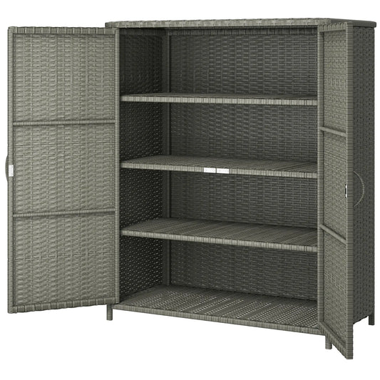 Wicker Outdoor Storage Cabinet, 4 Shelves, 2 Doors, Dark Grey Patio Storage Boxes Dark Grey at Gallery Canada