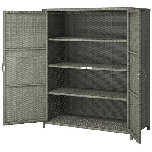 Wicker Outdoor Storage Cabinet, 4 Shelves, 2 Doors, Dark Grey