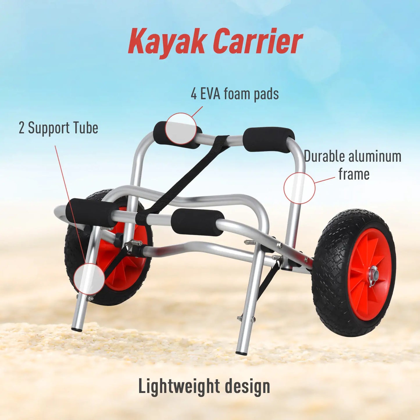 Foldable Kayak Cart, Aluminum Canoe Carrier, NO-Flat Wheel, Silver Kayak Carts at Gallery Canada