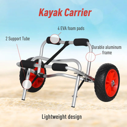 Foldable Kayak Cart, Aluminum Canoe Carrier, NO-Flat Wheel, Silver Kayak Carts at Gallery Canada