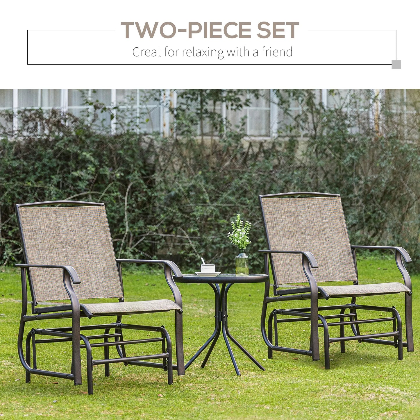 2 Outdoor Glider Chairs, 2 Person, Breathable Mesh, Steel Frame, Dark Brown Outdoor Rocking Chairs at Gallery Canada