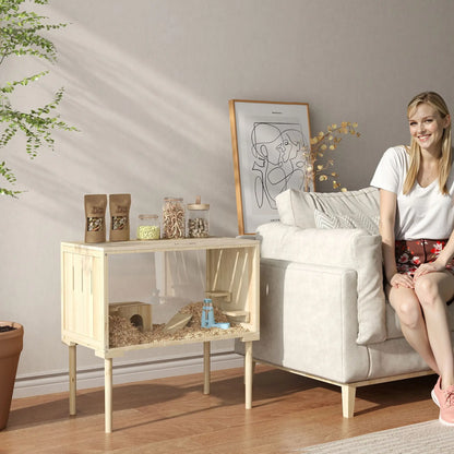 28"L Wooden Hamster Cage, Seesaw, Water Bottle, Food Dish, Hut, Transparent Panel Hamster Cages at Gallery Canada