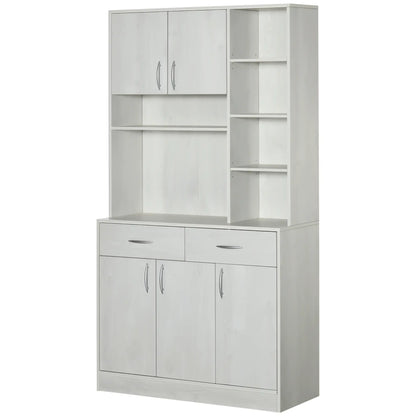 71" Kitchen Hutch with Storage Cabinet, Modern Buffet, Ash White Kitchen Pantry Cabinets at Gallery Canada