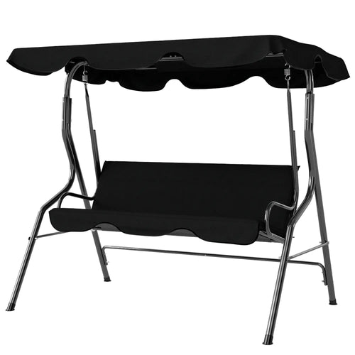 Outdoor Porch Swing, Adjustable Canopy, 3-Seater Patio Chair With Cushion, Black